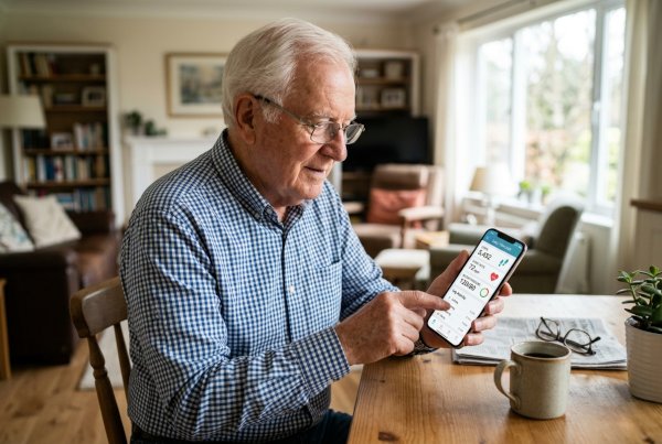 Older man checking his health tracking on the mobile app